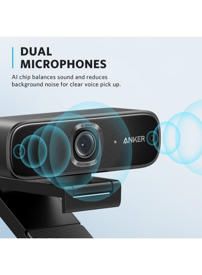 Anker PowerConf C302 Smart Full HD Webcam, AI-Powered Framing & Autofocus, 2K Webcam with Noise-Cancelling Microphones, Adjustable FoV, HDR, 30 FPS, Low-Light Correction, Streaming - Image 4